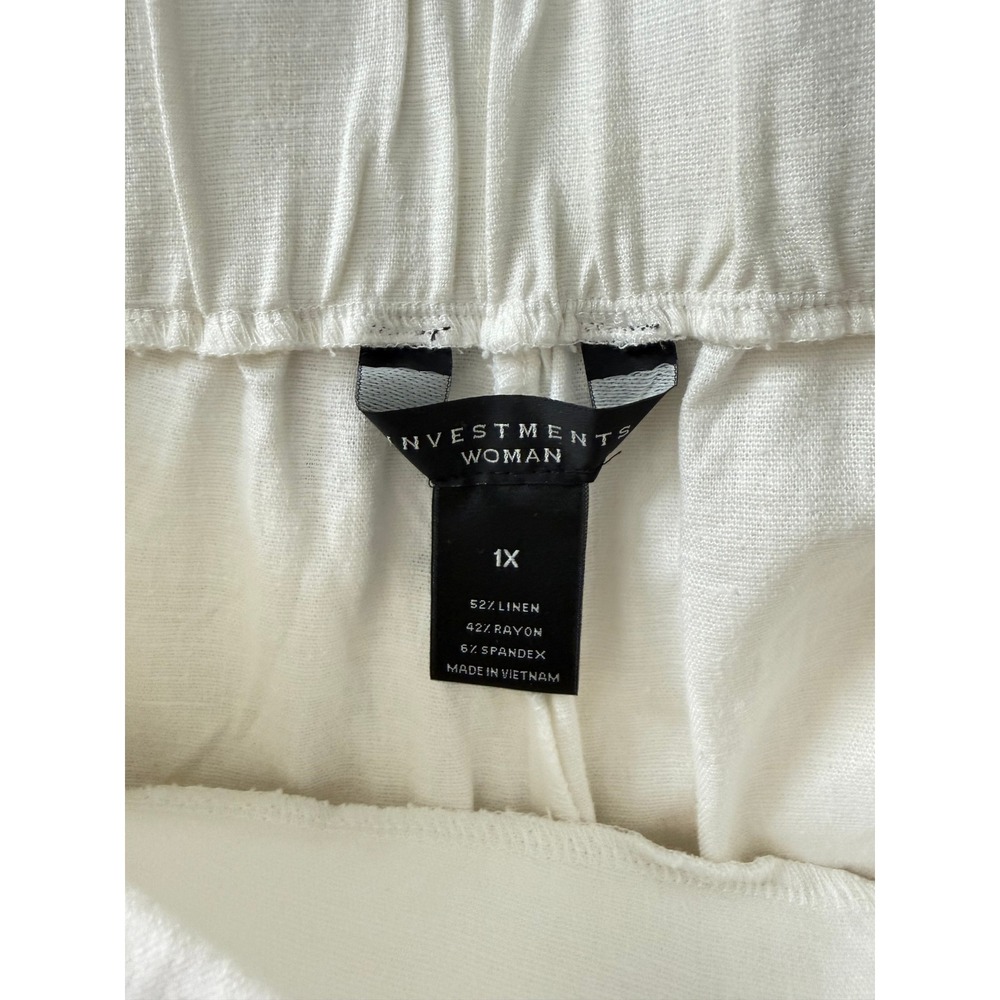 NWT Investments Plus Size White Stretch Linen Blend Pull On Crop Pants 2X - Picture 6 of 6